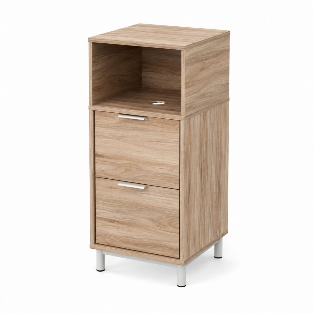 Classeur en bois avec 2 tiroirs et compartiment ouvert-Novpitor