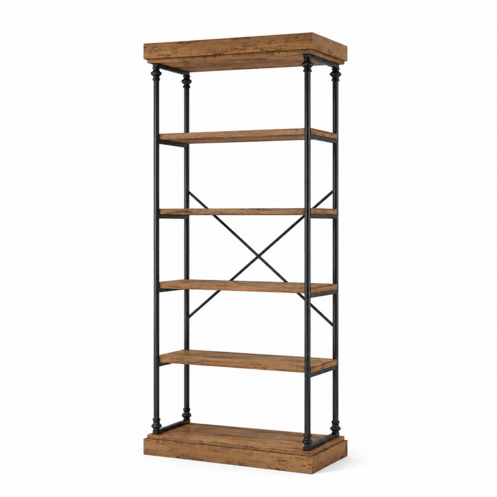 Étagère en bois et métal noir chêne 180x90x40cm-Novpitor