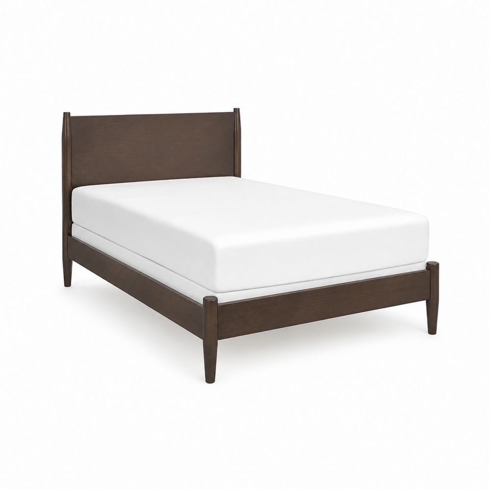Lit double en bois noyer avec matelas-Novpitor