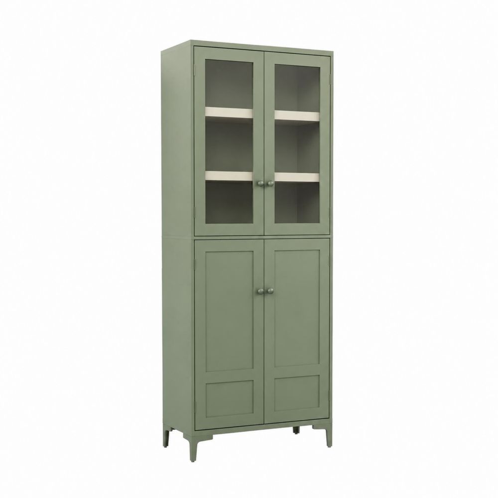 Buffet haut en bois et verre 4 portes 180x80x40 cm Vert-Novpitor