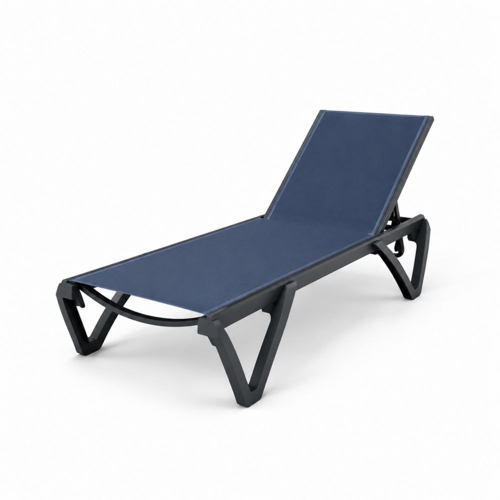 Chaise longue d'extérieur en aluminium et tissu bleu-Novpitor
