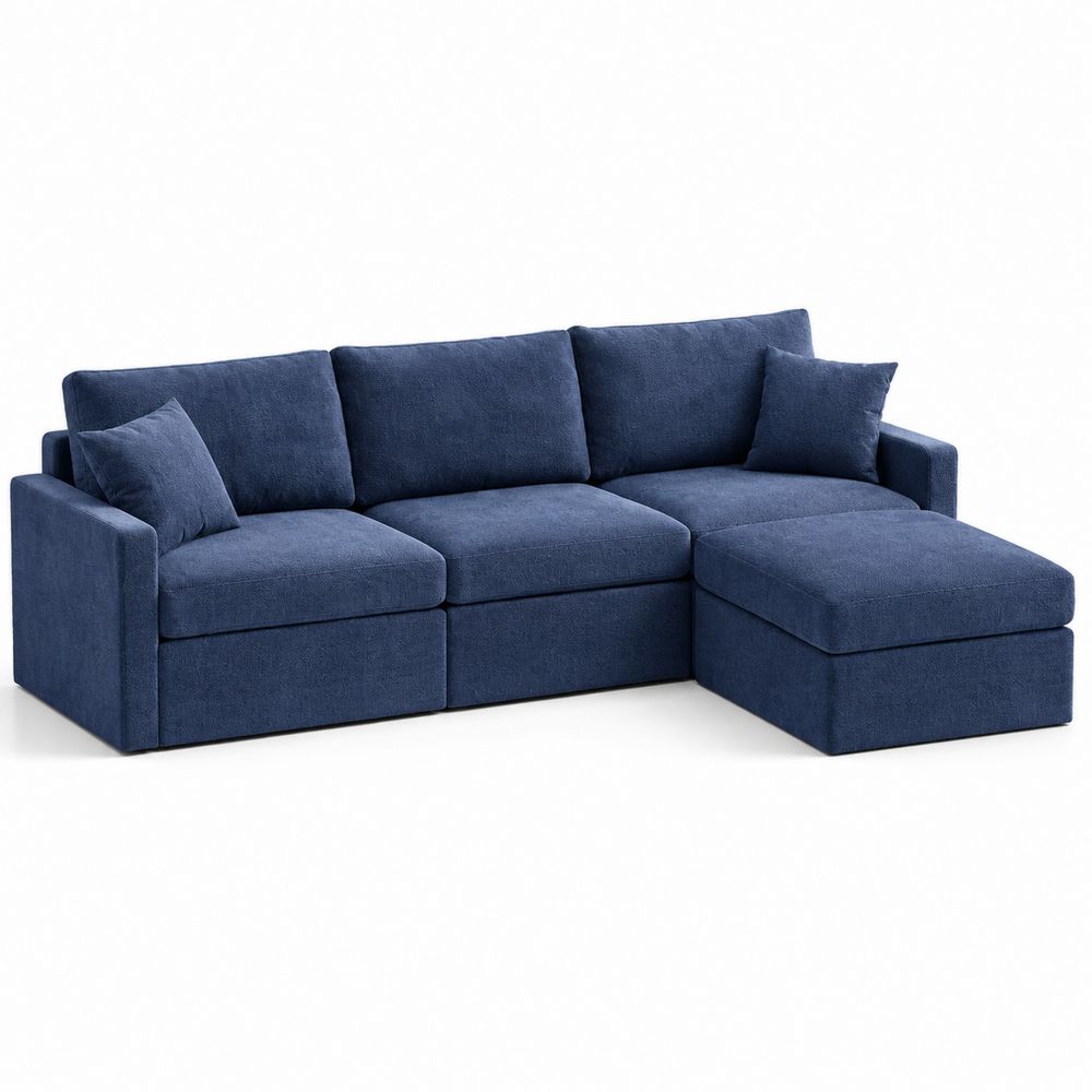 Canapé d'angle en tissu bleu avec coussins-Novpitor