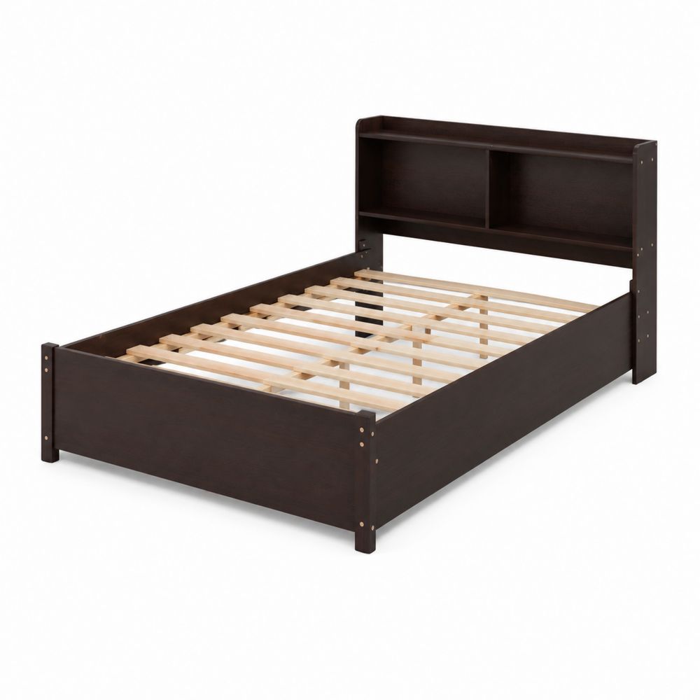 Lit double en bois avec rangements intégrés 160x200 cm Brun-Novpitor