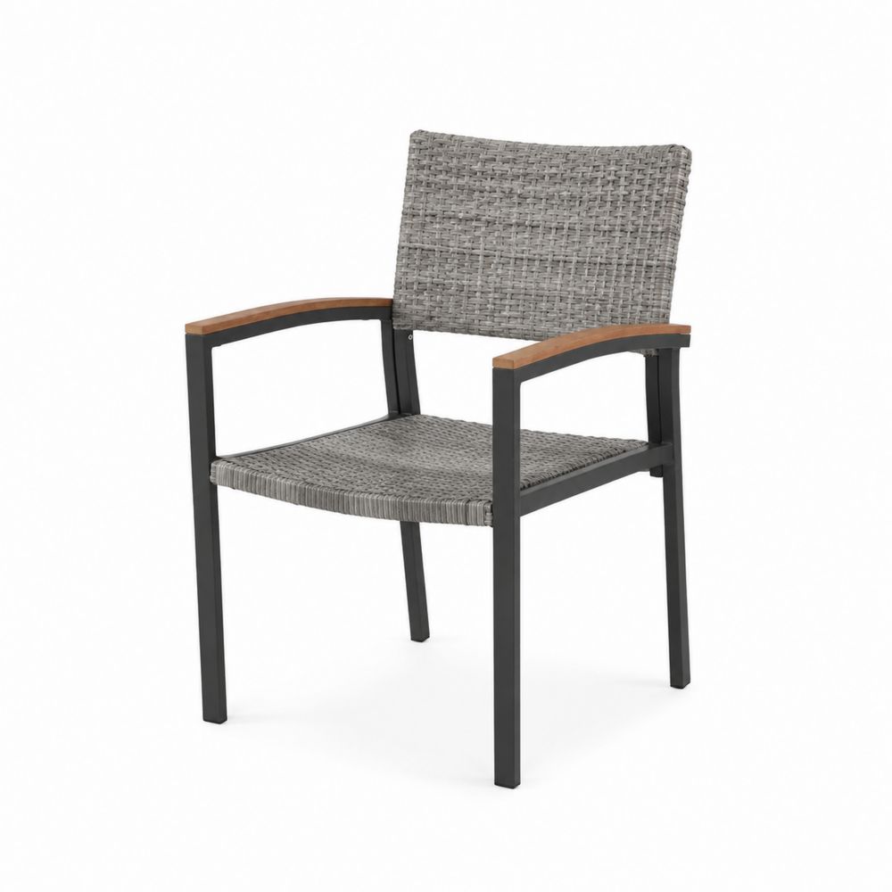 Chaise en métal et résine tressée avec accoudoirs en bois, 55x55x85 cm-Novpitor