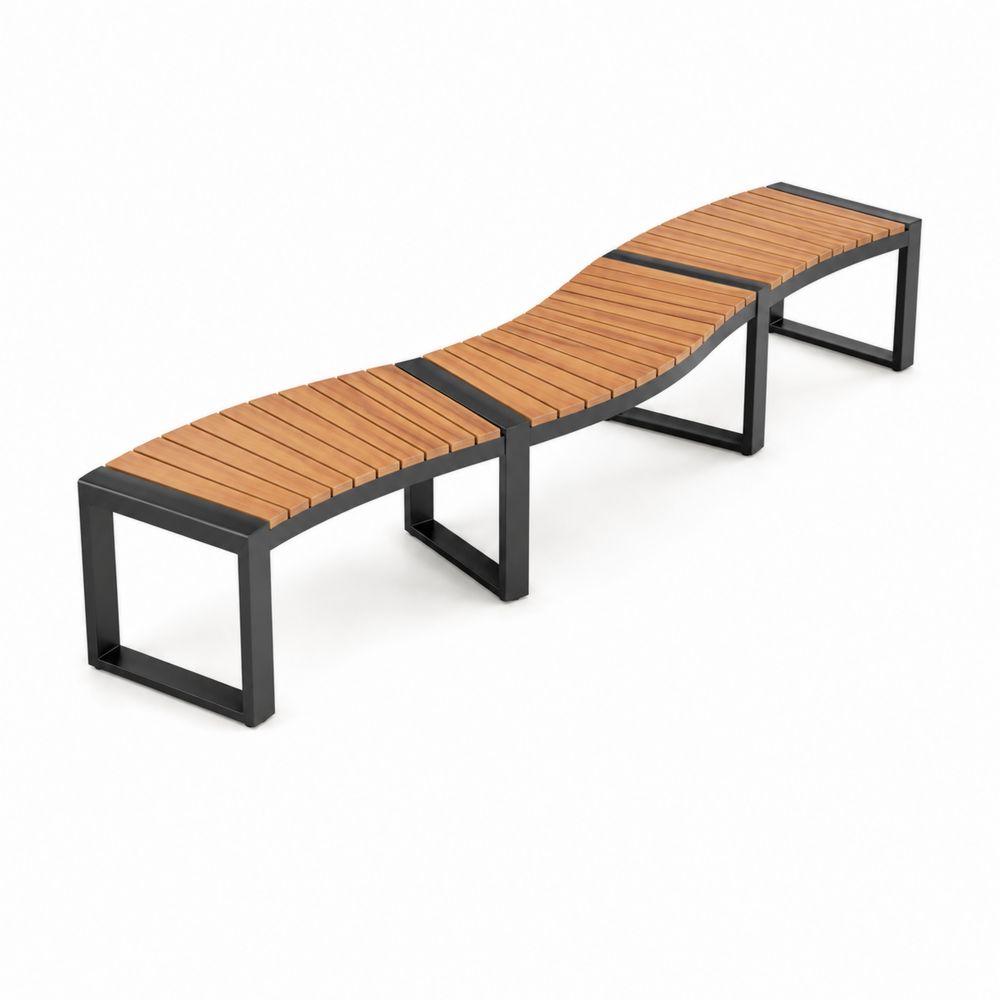 Banc ondulé en bois et métal-Novpitor