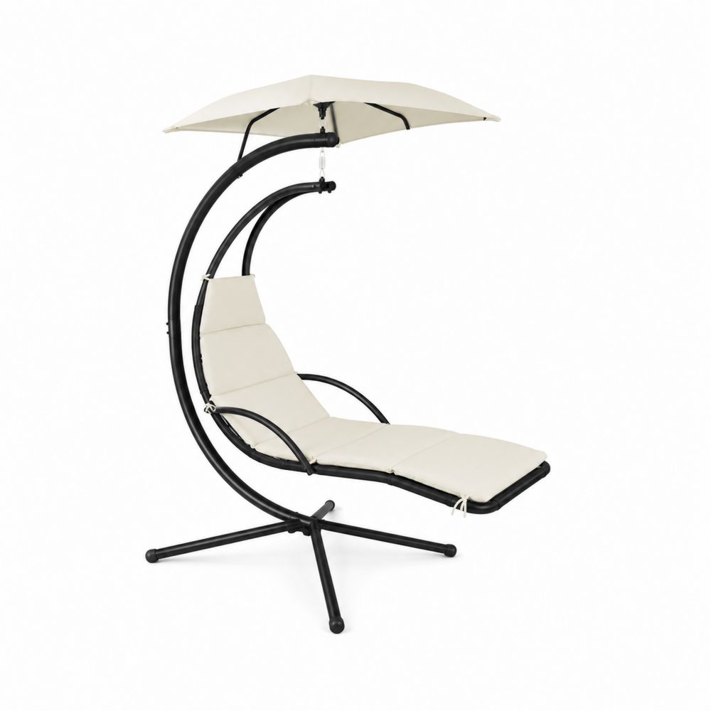Chaise Longue Suspendue en Acier avec Coussin en Polyester Beige-Novpitor