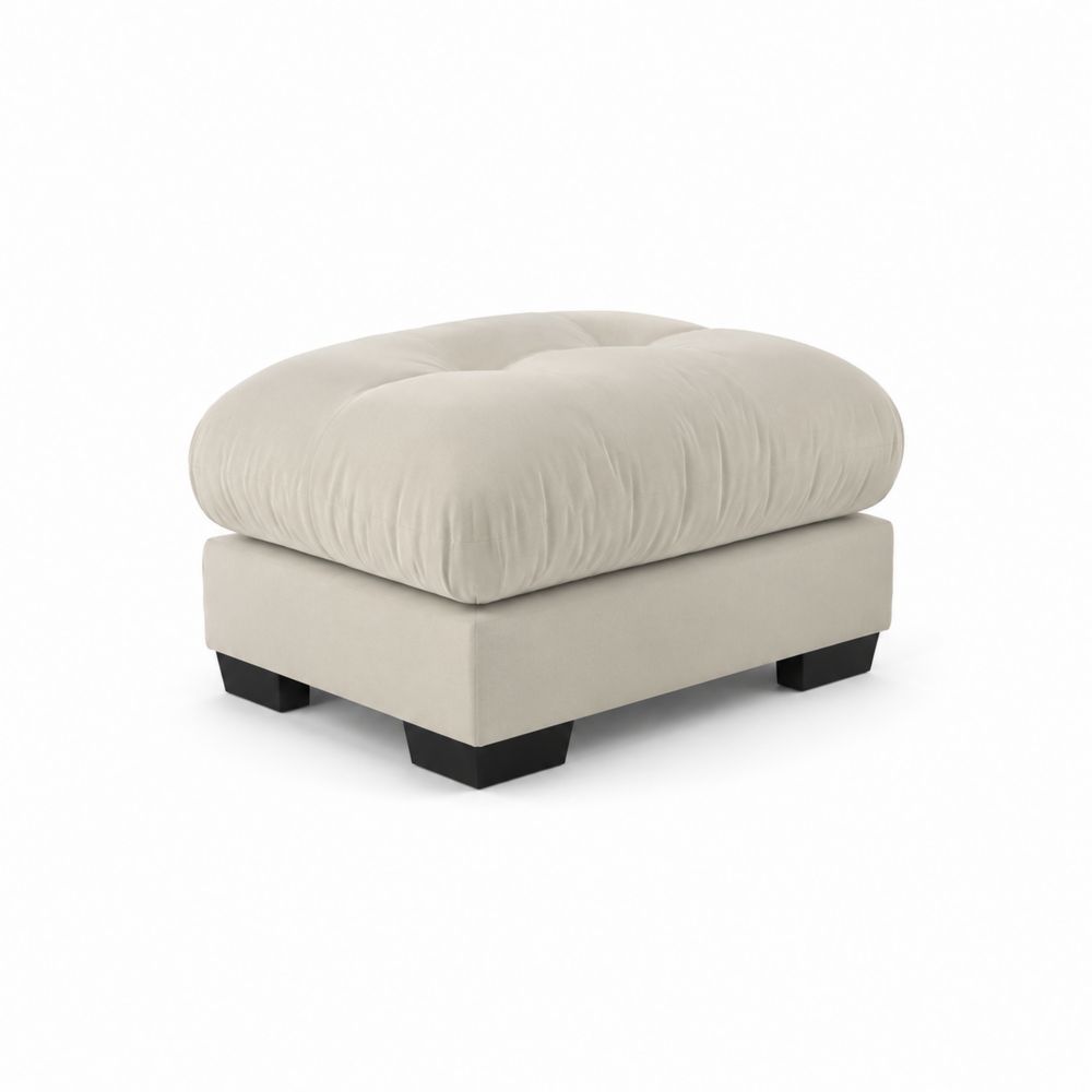 Repose-pieds en Velours Beige avec Structure en Bois-Novpitor