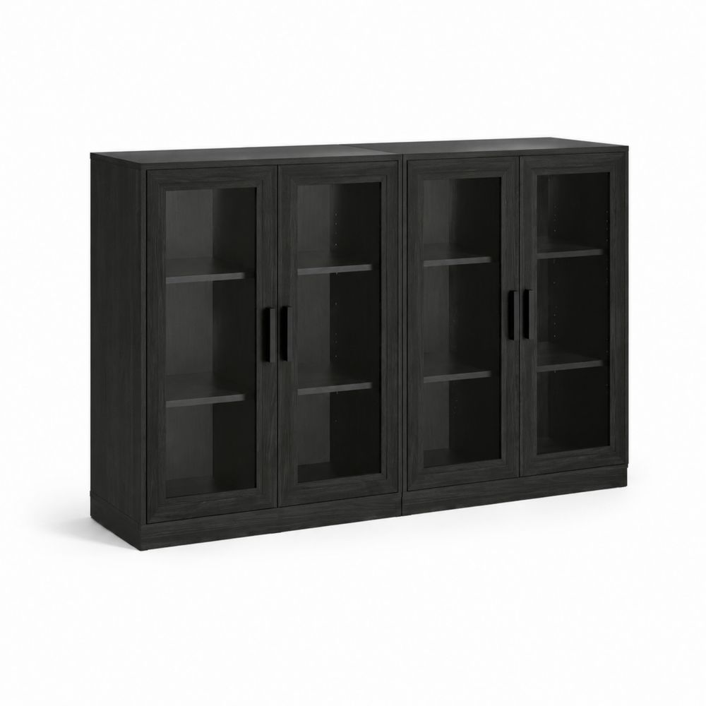 Armoire de rangement en bois avec portes en verre trempé Noir 160x40x120 cm-Novpitor