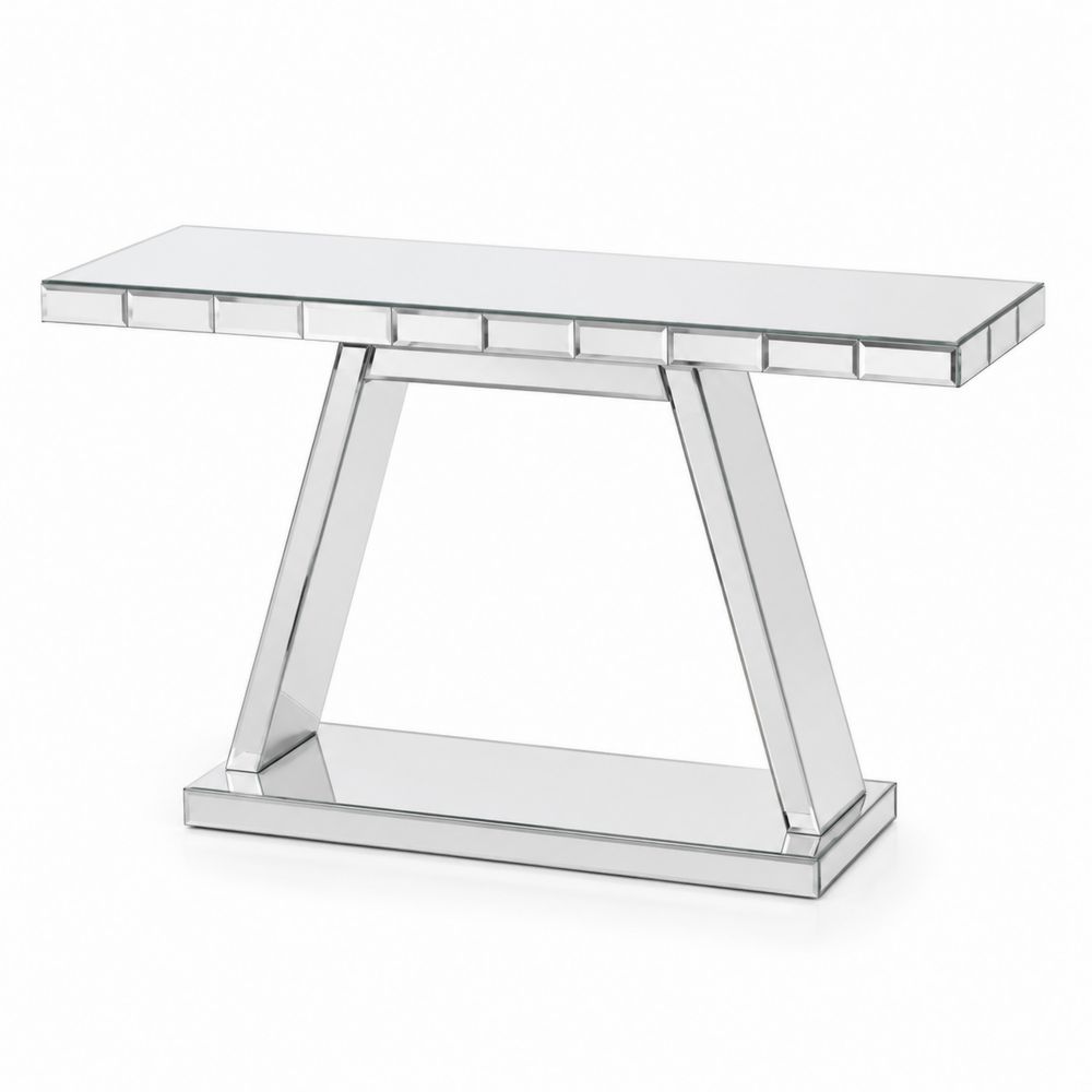 Console en Verre Trempé et Métal Argenté-Novpitor
