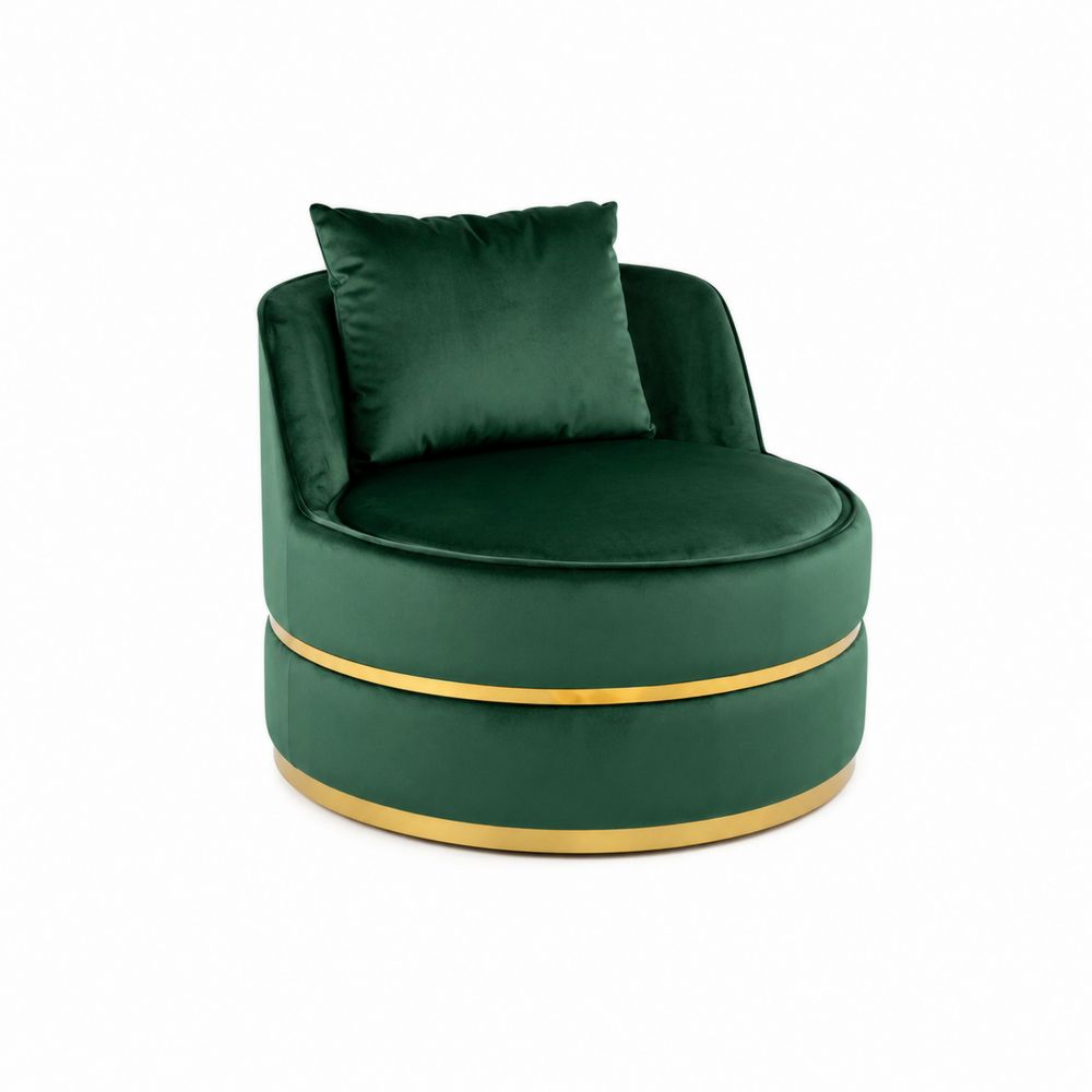 Chaise ronde en velours vert et bordure dorée-Novpitor