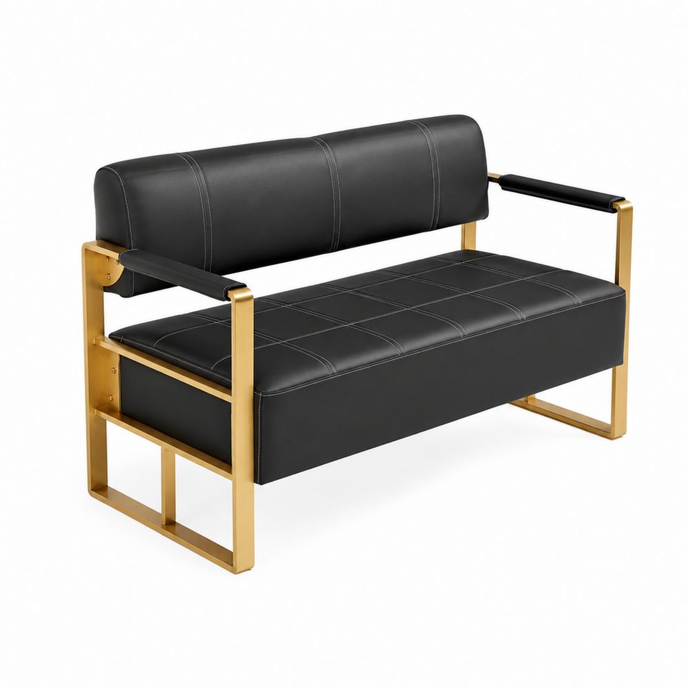 Banquette métal doré et cuir synthétique noir-Novpitor