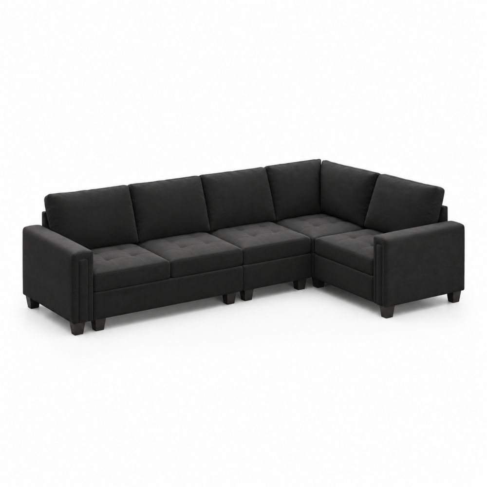Canapé d'angle modulable en tissu polyester noir-Novpitor