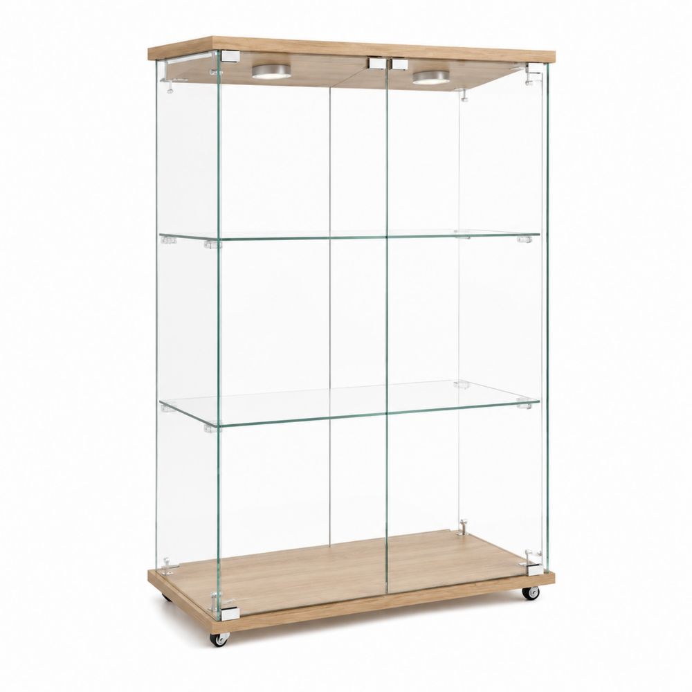 Vitrine en verre trempé avec roulettes et éclairage 180x90x40 cm-Novpitor