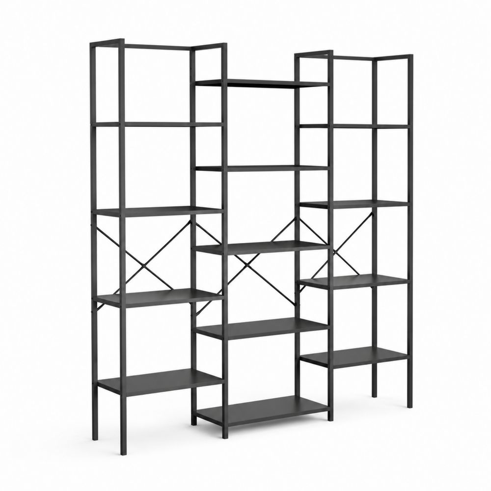 Étagère bibliothèque en métal noir 3 modules-Novpitor