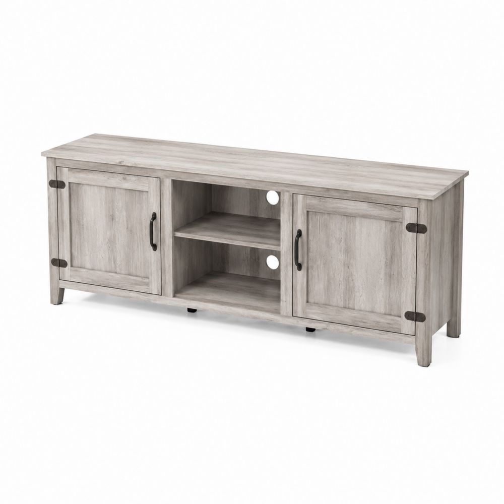 Meuble TV en Bois avec Portes et Étagères 150x40x50 cm Gris Chêne-Novpitor