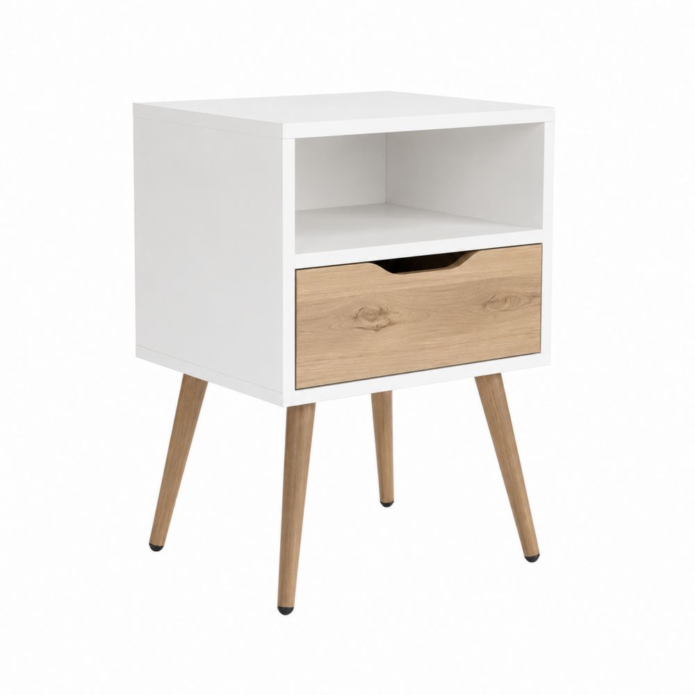 Table de chevet en MDF et Chêne, Blanc et Chêne-Novpitor