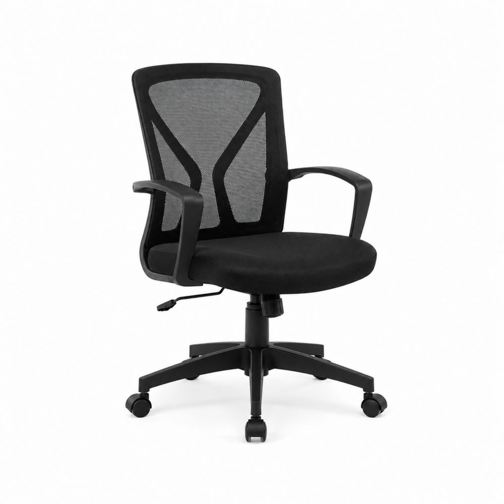 Chaise de bureau noire en maille avec siège rembourré-Novpitor
