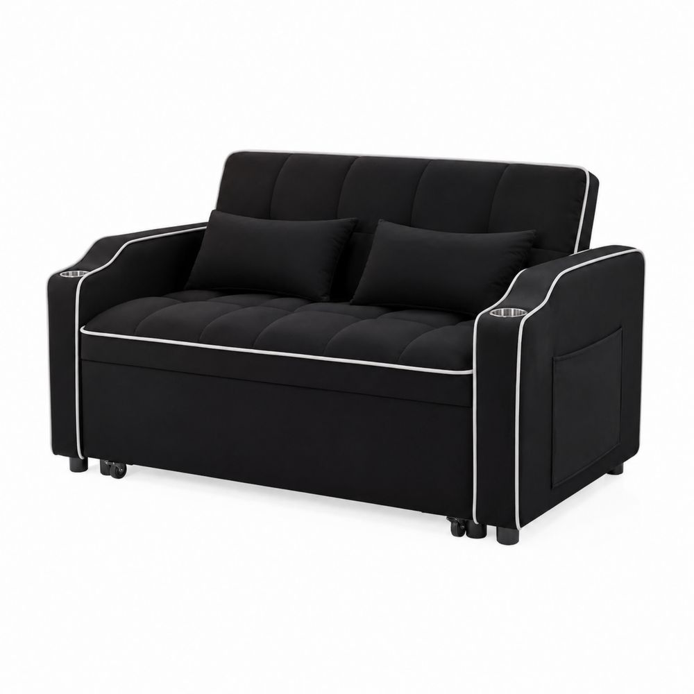 Canapé convertible en tissu avec rangement Noir-Novpitor