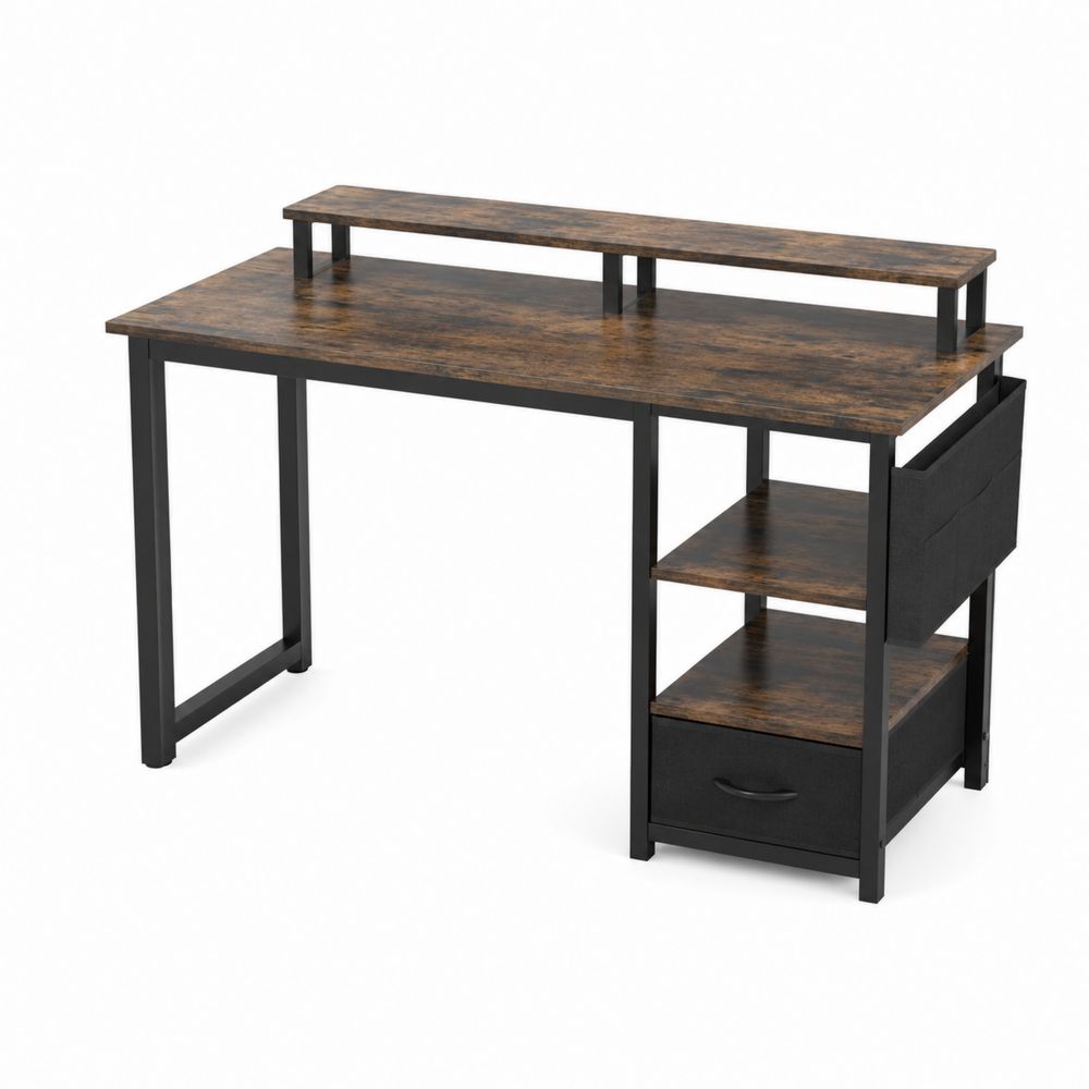 Bureau en bois et métal avec étagères et tiroir 120 cm Brun Noir-Novpitor