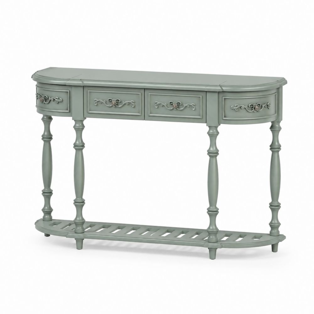 Console Demi-Lune en Bois Vert avec Tiroirs-Novpitor