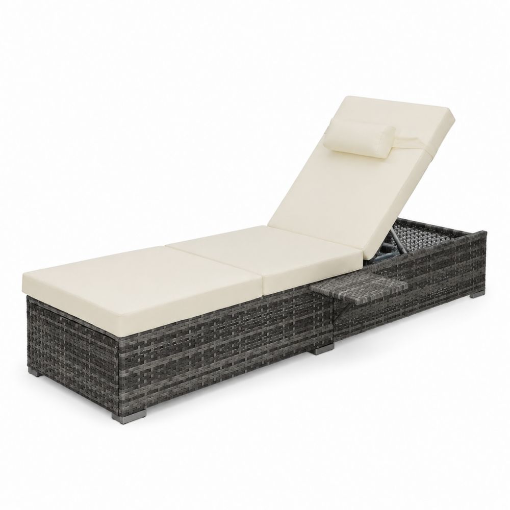 Chaise Longue en Rotin Synthétique avec Coussins Beiges-Novpitor