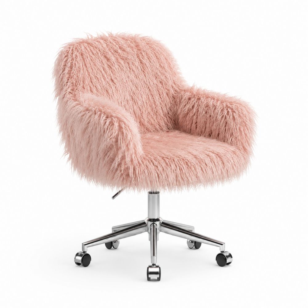 Chaise de bureau en fausse fourrure avec base en métal chromé-Novpitor