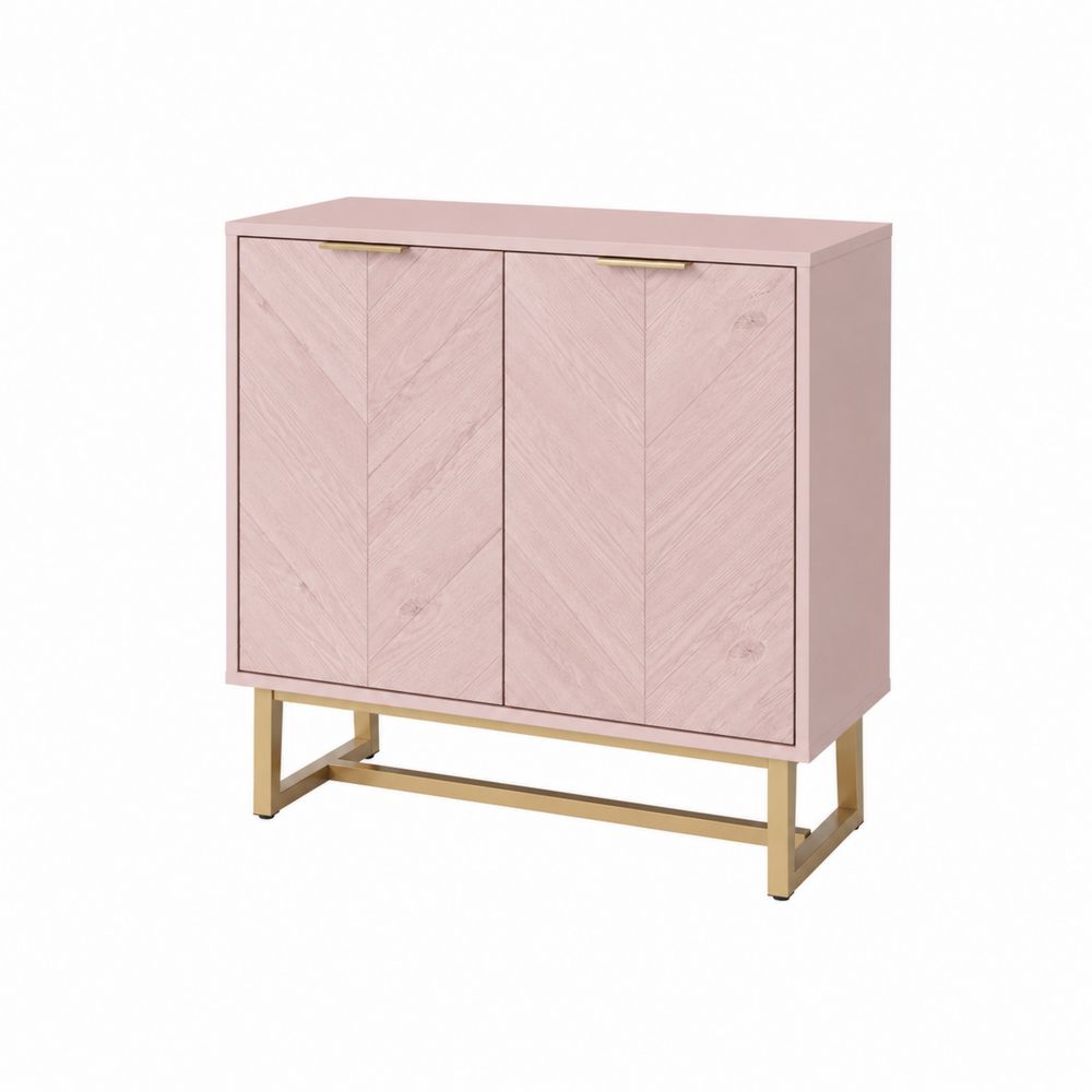 Buffet en bois et métal rose avec détails dorés 80x40x90 cm-Novpitor