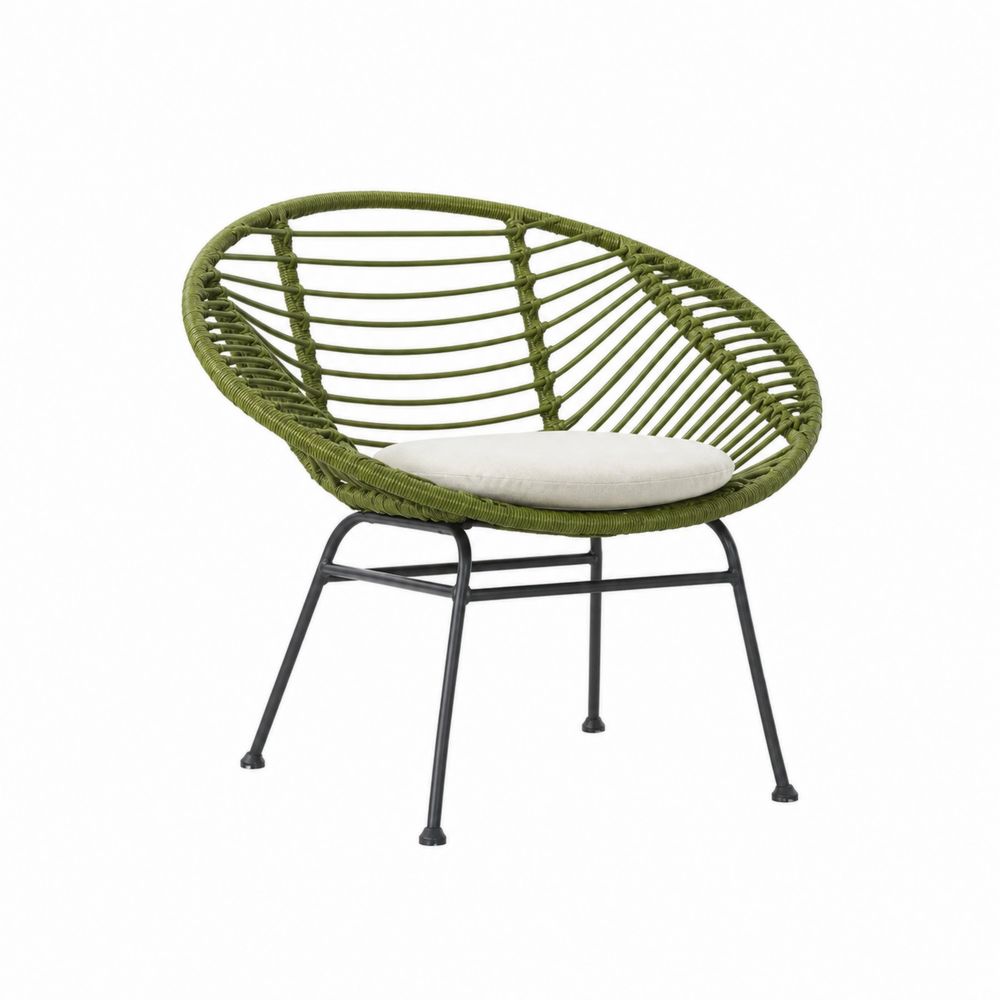 Chaise ronde en corde et acier avec coussin beige-Novpitor