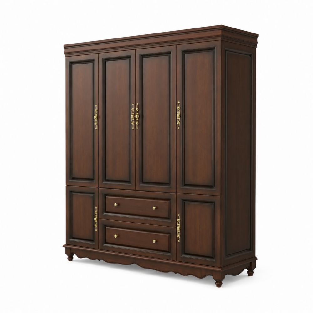 Armoire en bois avec 4 portes et 2 tiroirs Brun 200x60x210 cm-Novpitor