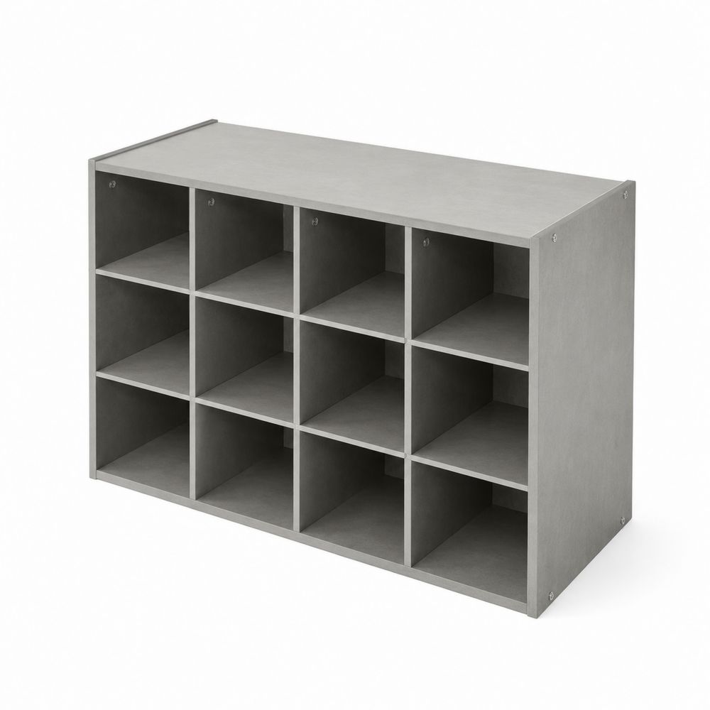 Étagère de rangement 12 cases en MDF Gris-Novpitor