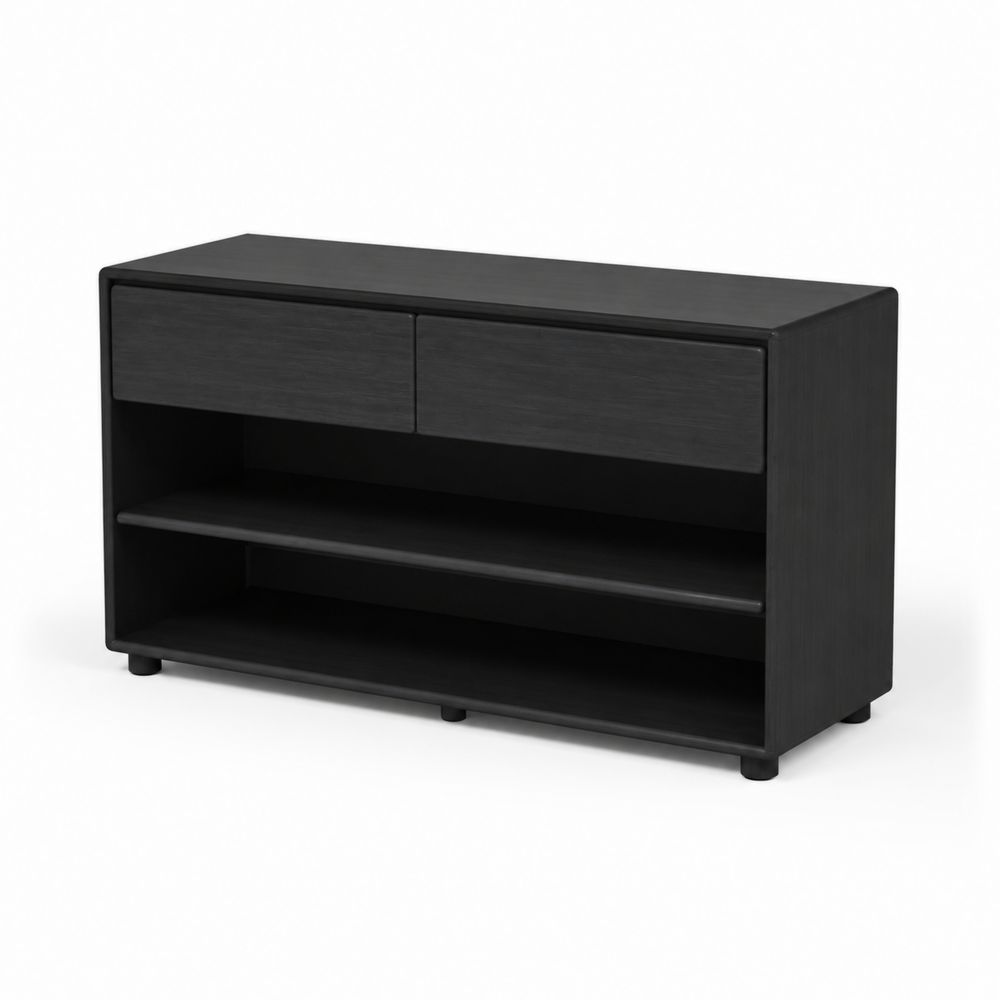 Console en bois noir avec tiroirs et étagères-Novpitor