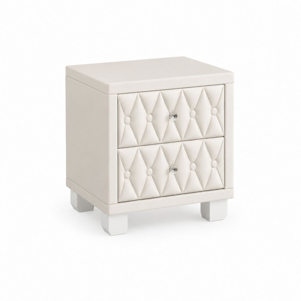 Table de chevet 2 tiroirs similicuir Blanc-Novpitor