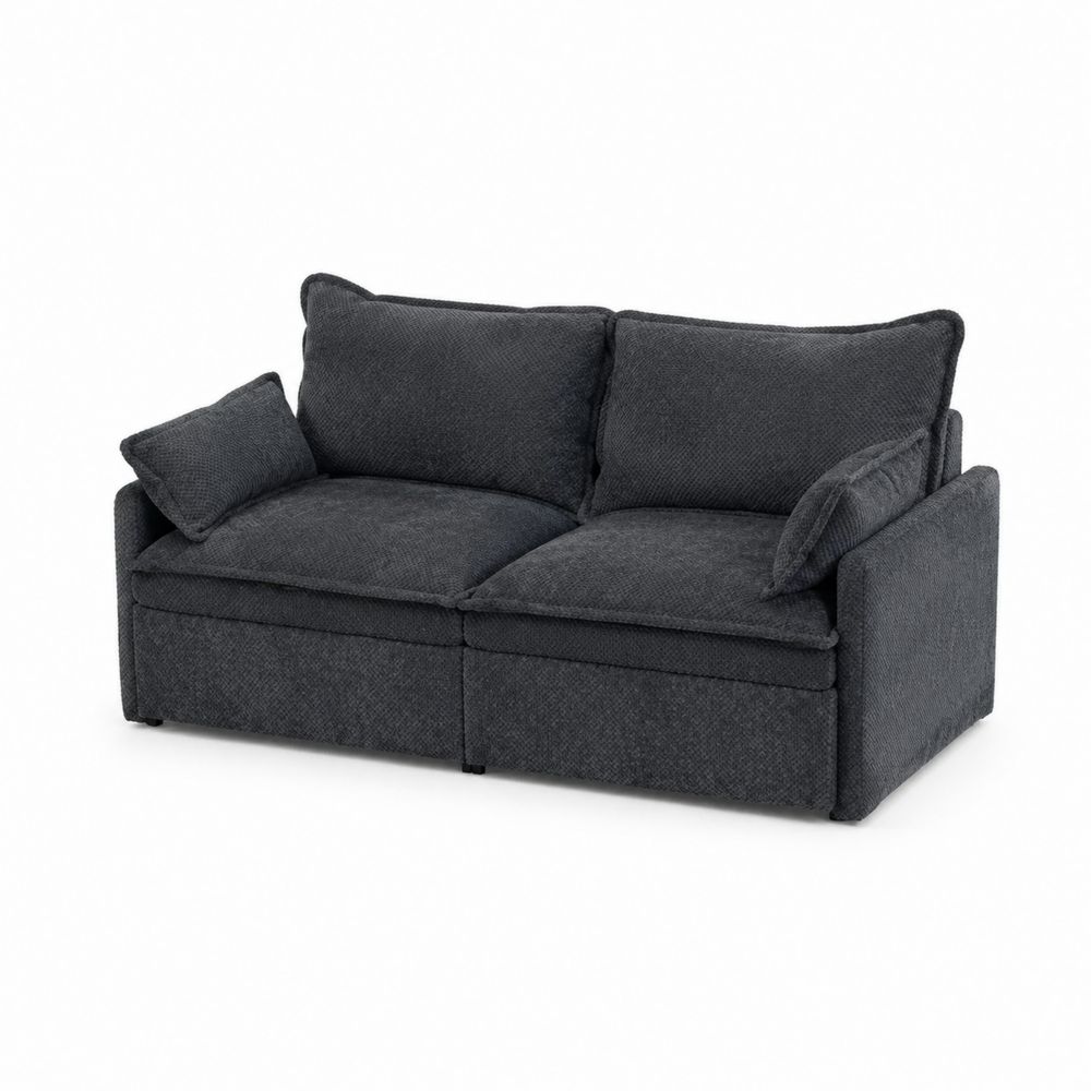 Canapé 2 places en tissu gris foncé-Novpitor