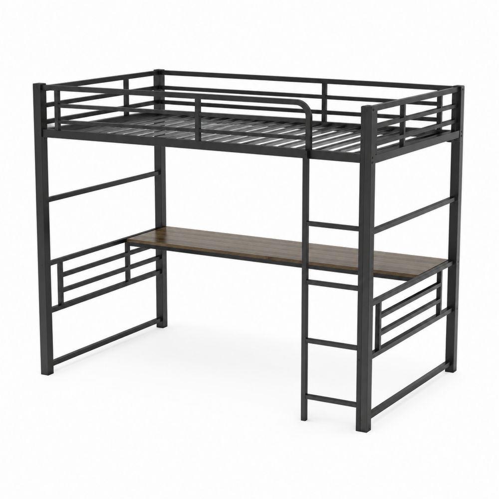 Lit mezzanine en métal noir avec bureau intégré 200x90 cm-Novpitor