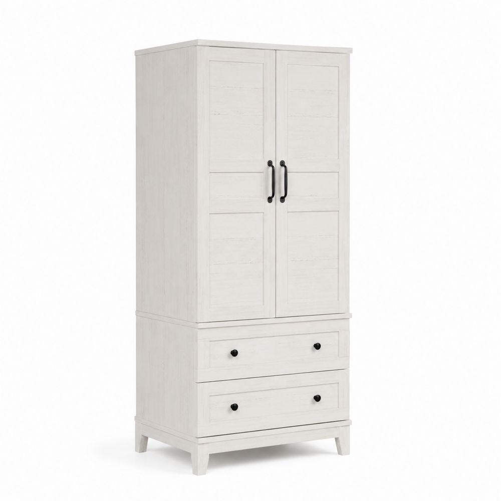 Armoire en bois de pin avec 2 portes et 2 tiroirs 190 cm Blanc-Novpitor