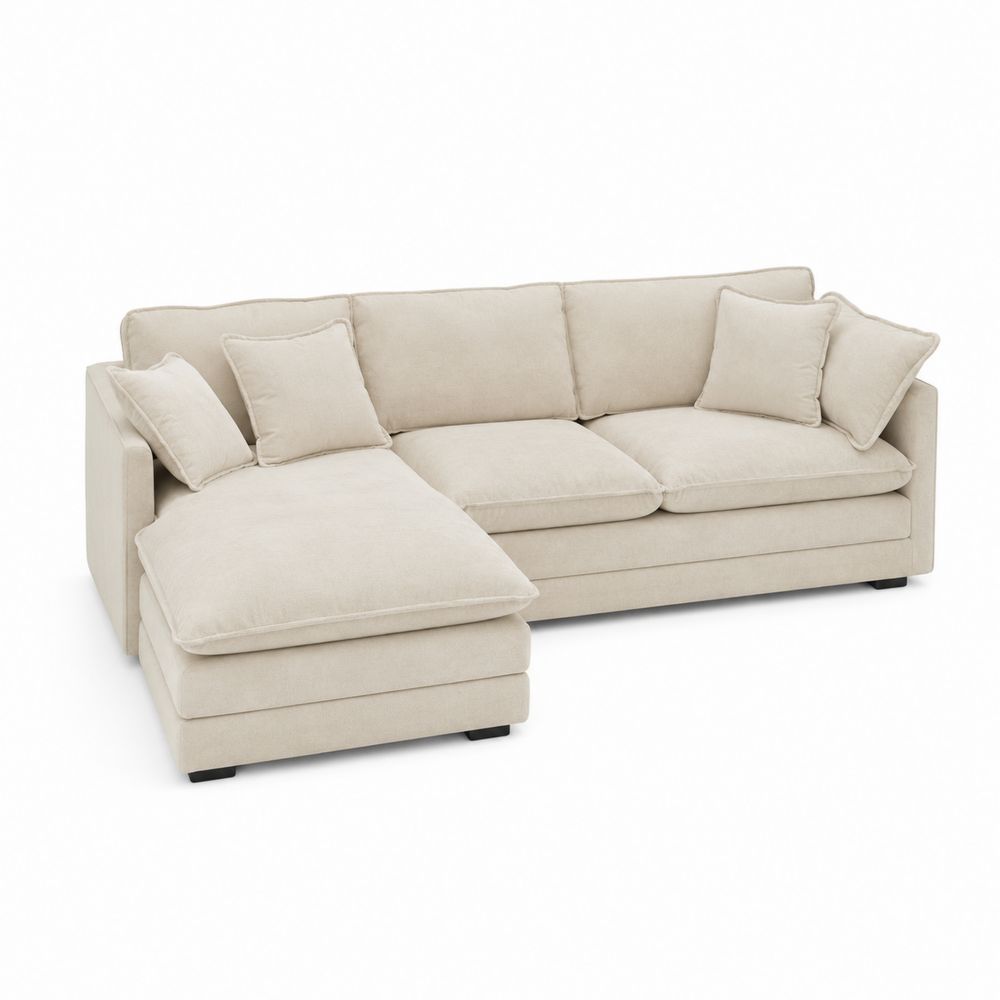 Canapé d'angle gauche 3 places en tissu beige-Novpitor