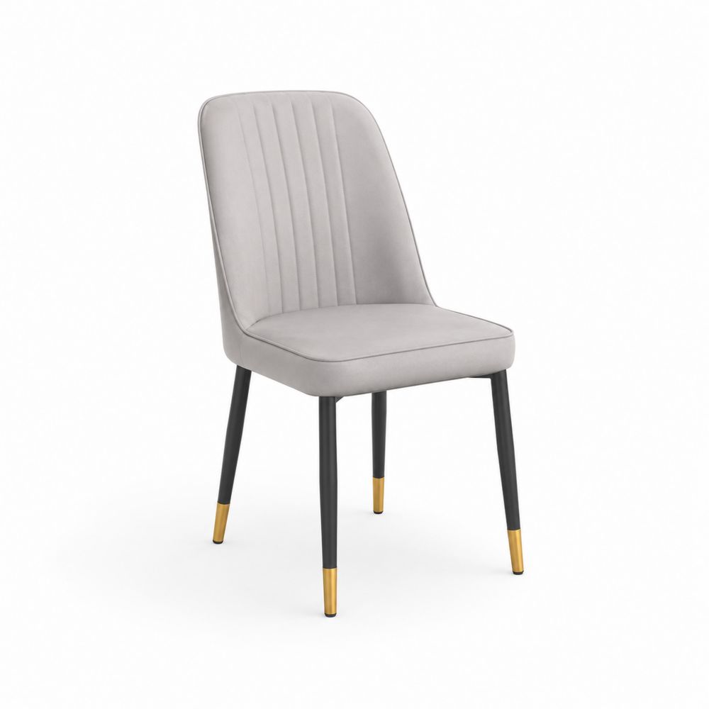 Chaise en velours Gris Clair avec pieds en métal noir et embouts dorés-Novpitor