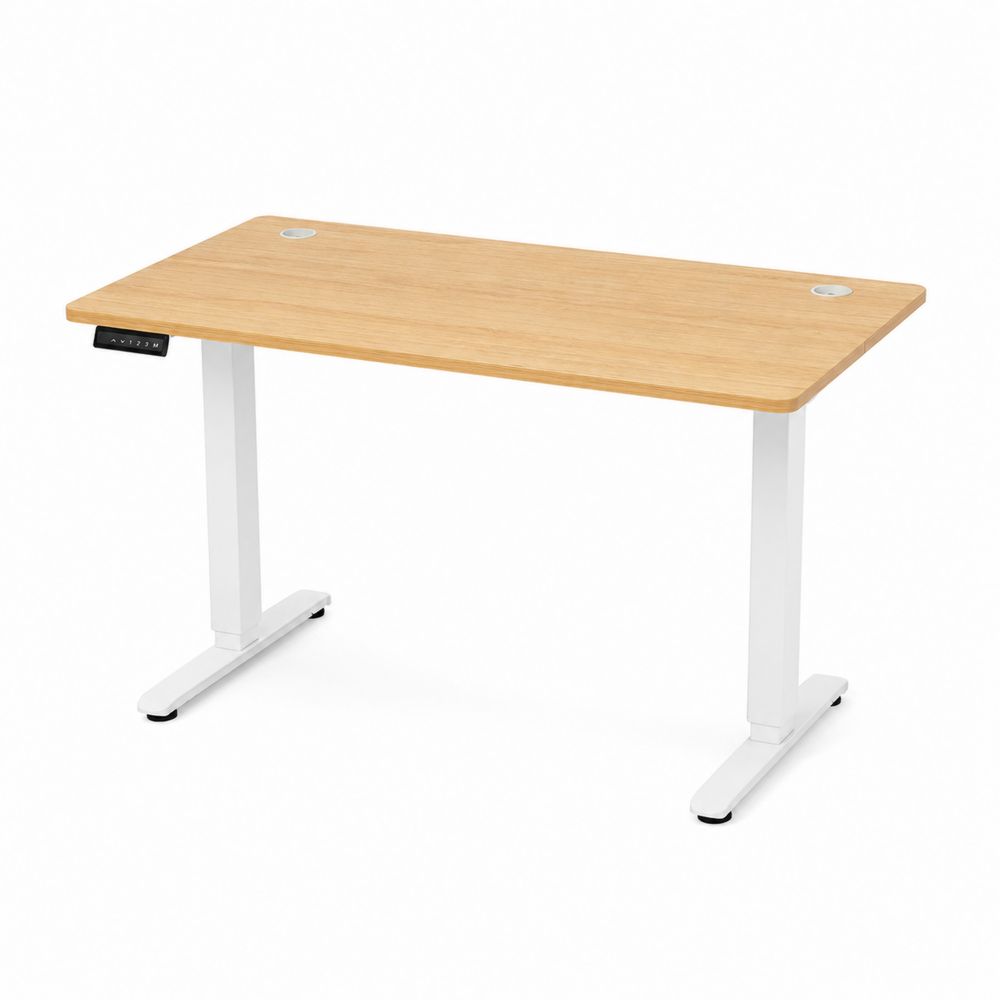 Bureau en bambou et métal blanc réglable 120x60 cm-Novpitor