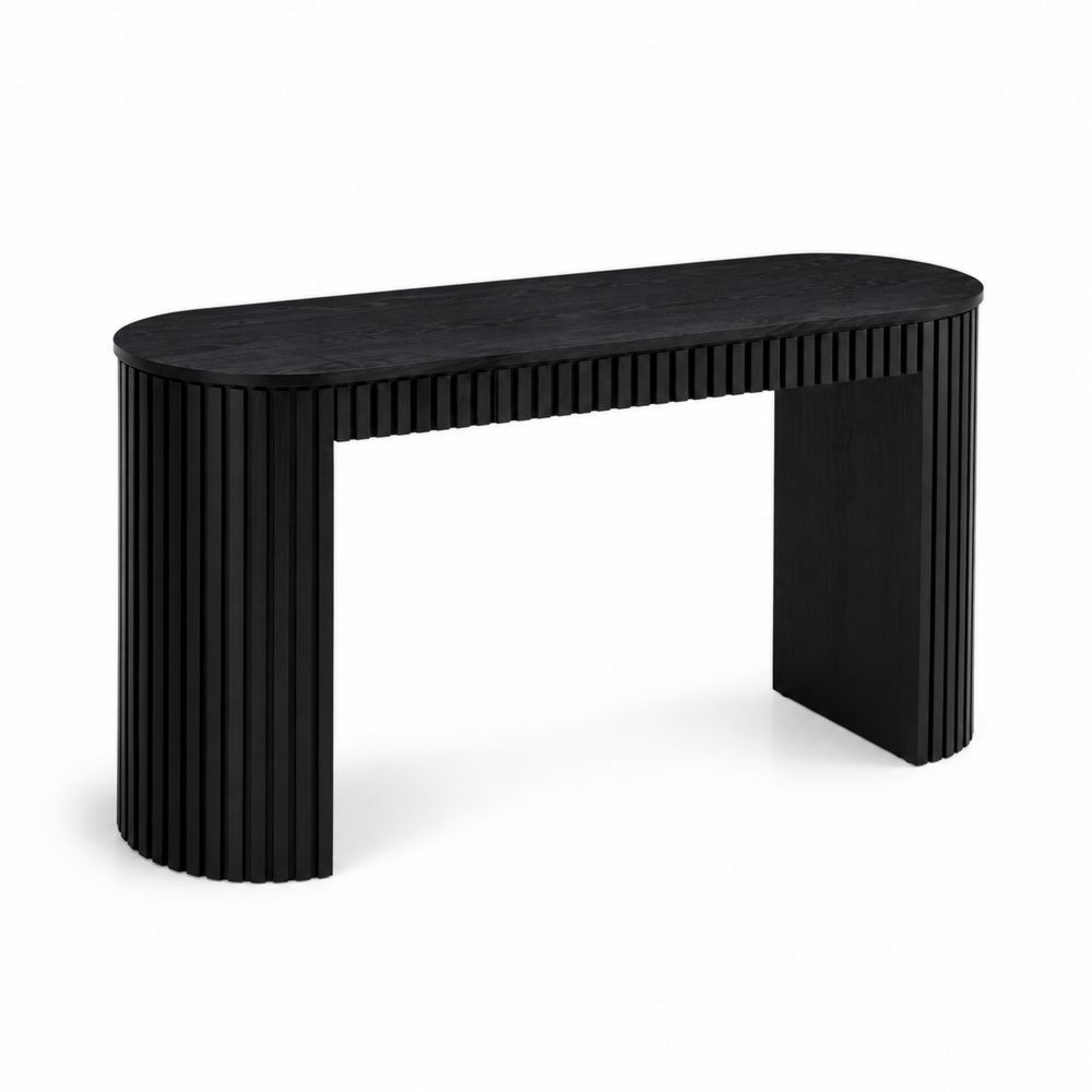 Console en Bois Noir Forme Ovale-Novpitor