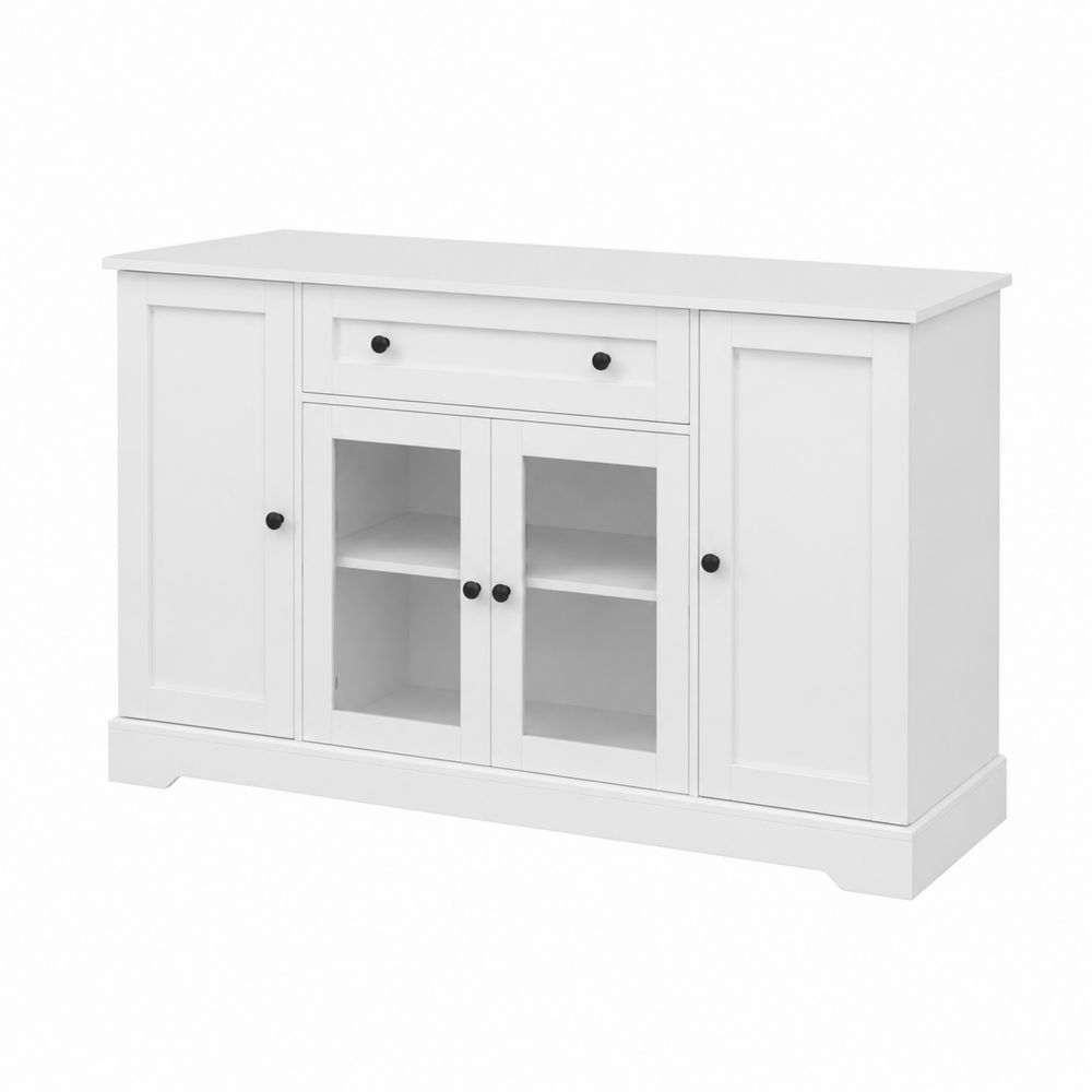Buffet en bois blanc avec portes en verre et tiroir-Novpitor
