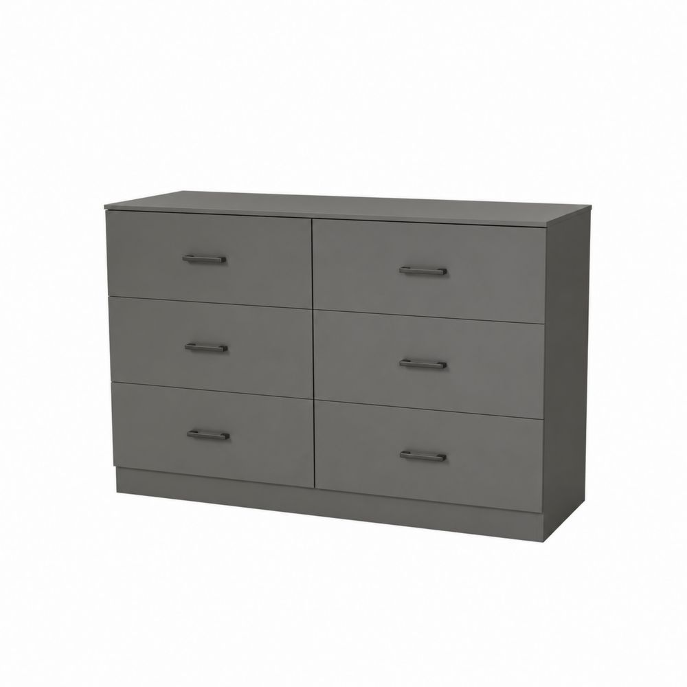 Commode à 6 tiroirs en bois gris avec poignées métalliques-Novpitor