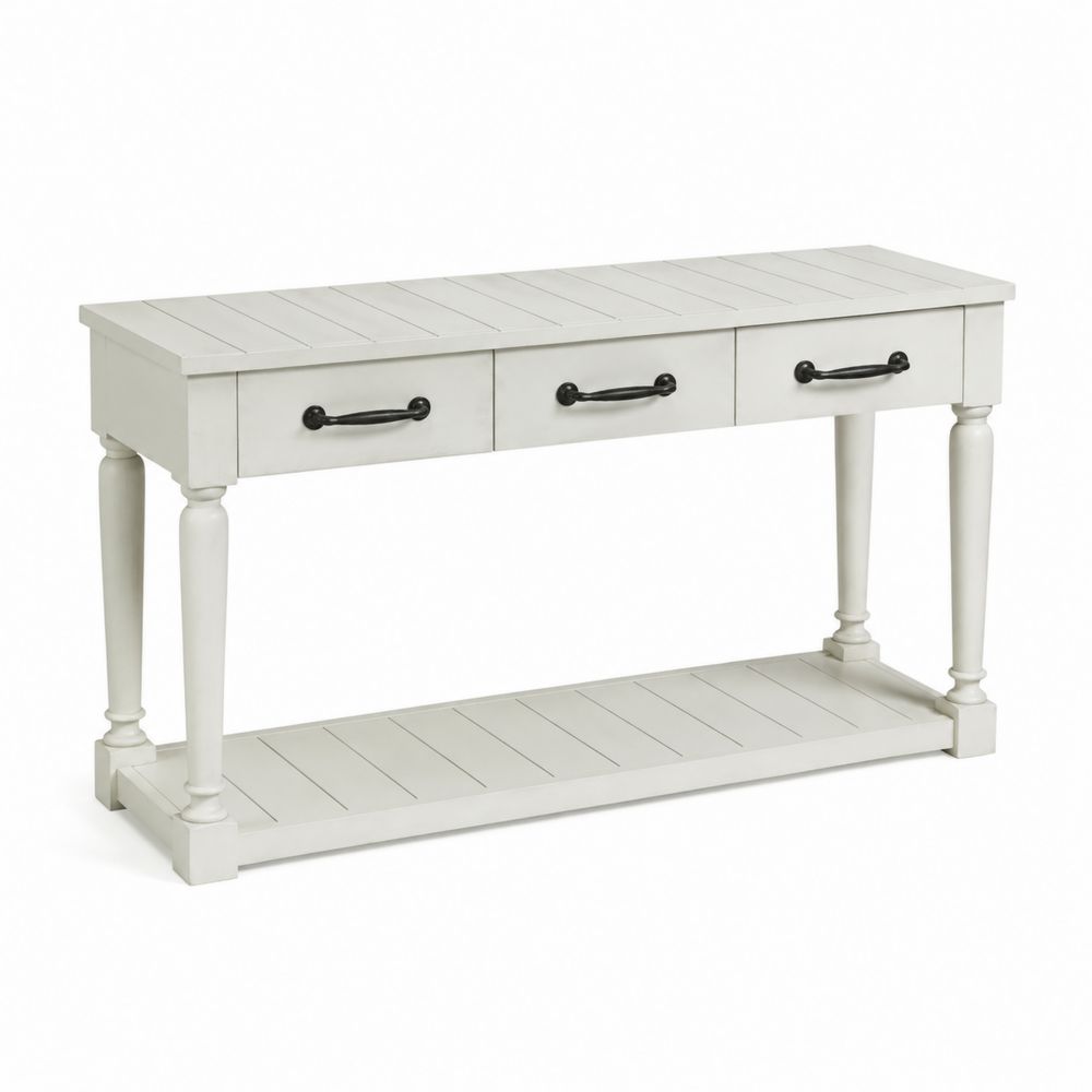 Table console bois 3 tiroirs Blanc 120x30x80 cm-Novpitor