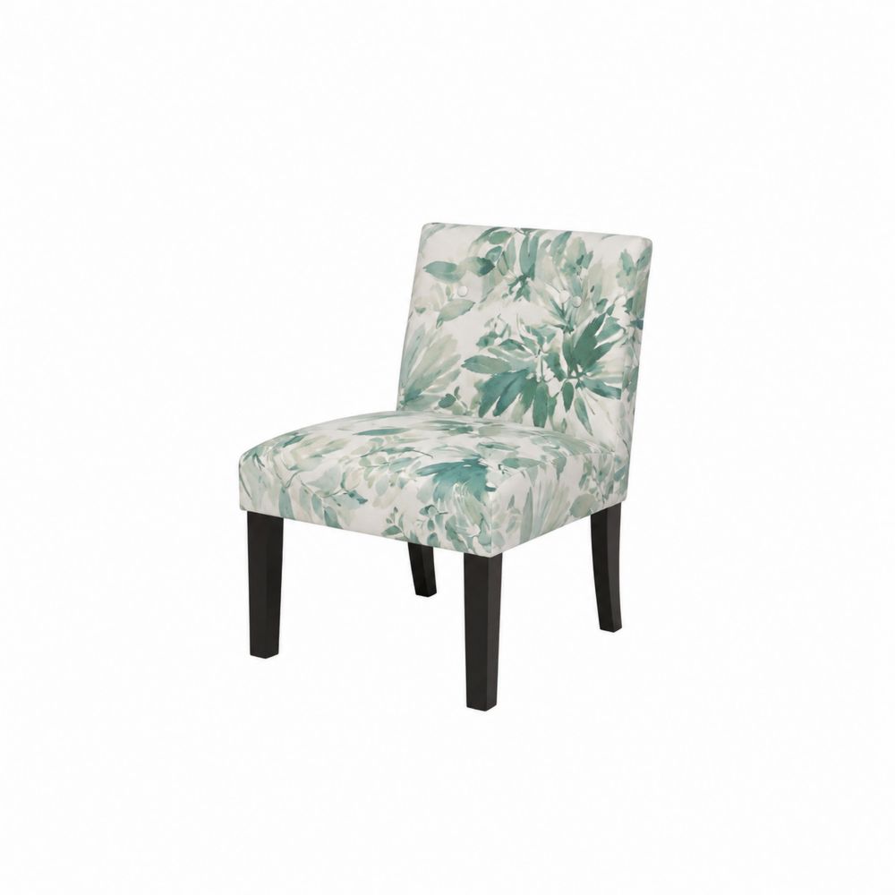 Chaise en tissu à motif de feuillage avec pieds en bois-Novpitor