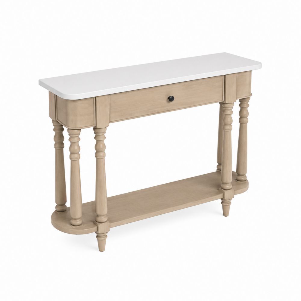Console en Bois Massif et MDF Blanc-Novpitor