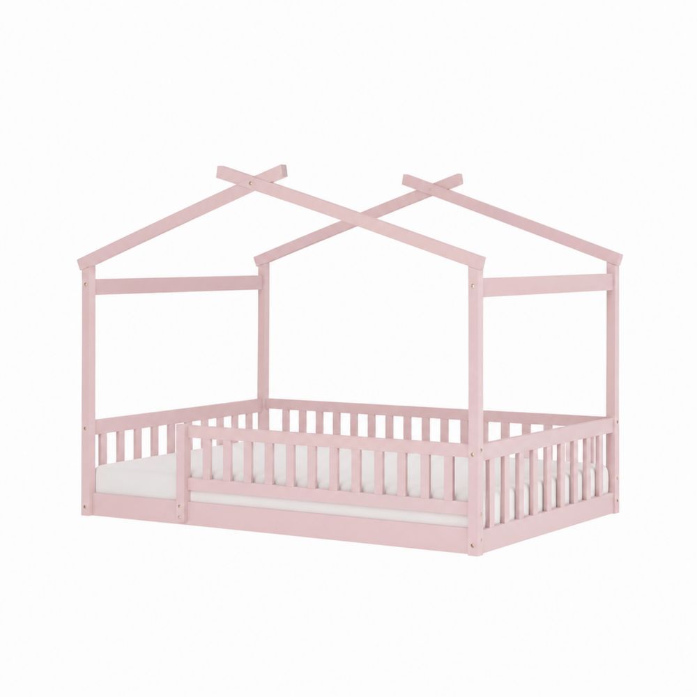 Lit cabane en bois pour enfant, Rose 140x70 cm-Novpitor
