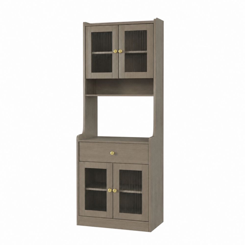 Buffet vaisselier en bois avec portes en verre gris 180cm-Novpitor