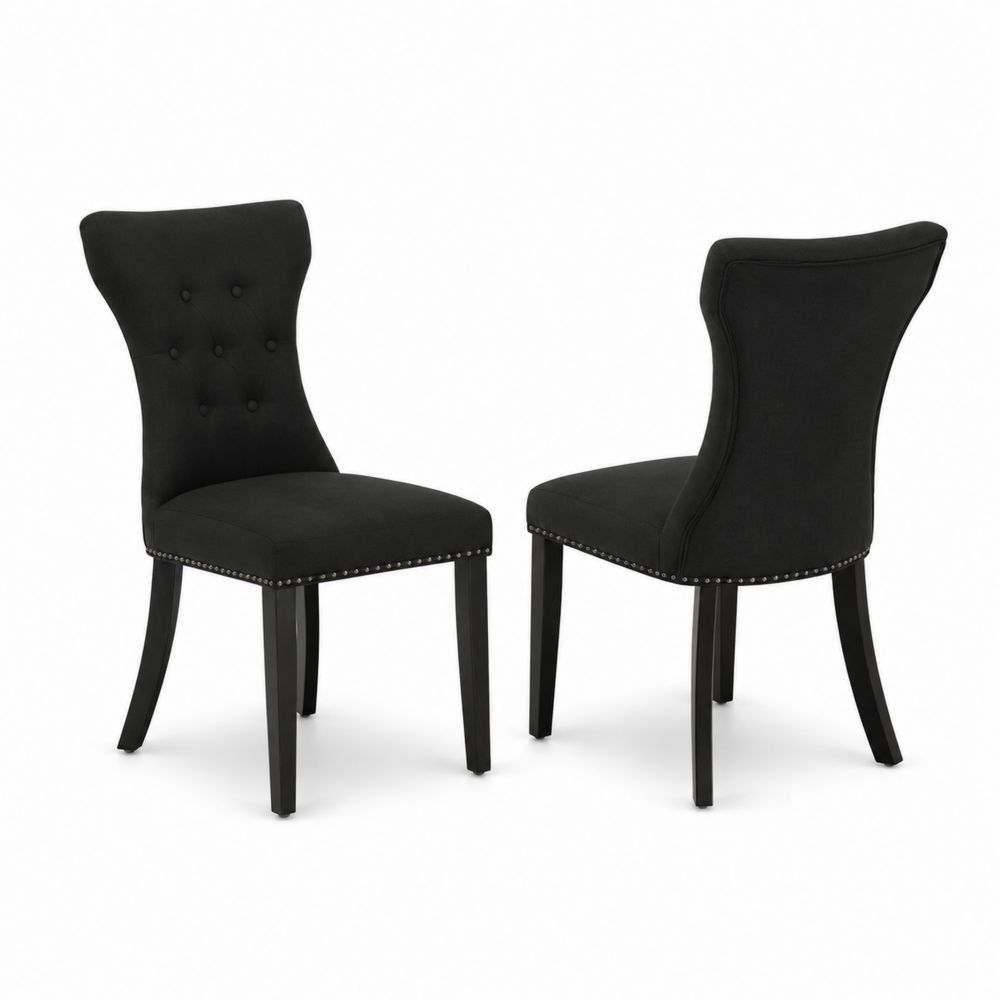 Chaises en tissu noir avec dos courbé, lot de 2