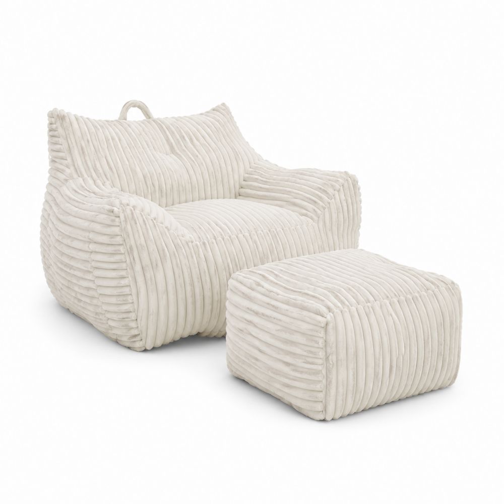 Fauteuil avec repose-pieds en velours crème