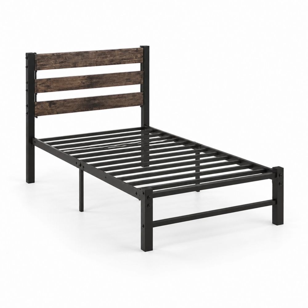 Lit simple en métal et bois 200x90 cm Noir/Marron