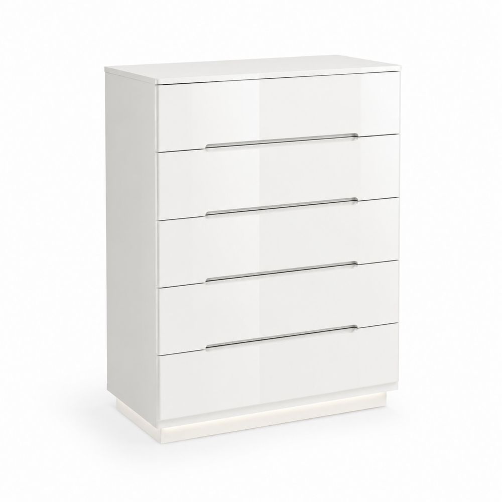 Commode à 5 tiroirs en MDF laqué Blanc